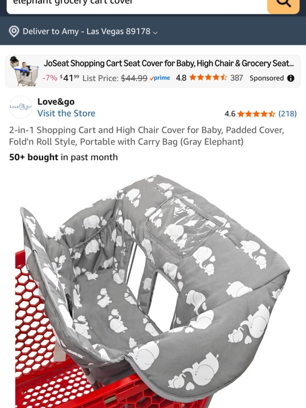 Amazon Gray Elephant Shopping Cart & High Chair Seat Cover